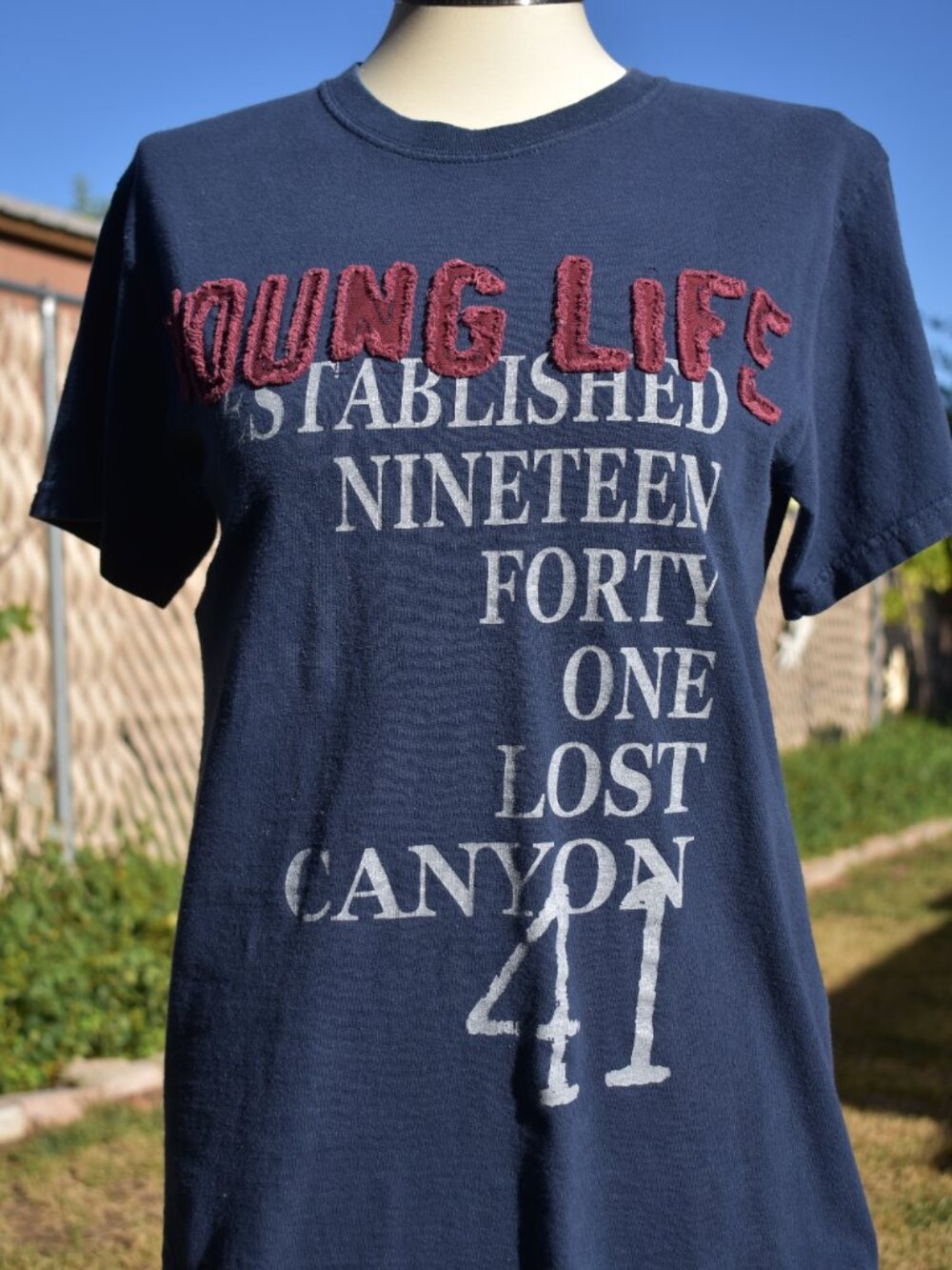 Gildan Navy Short Sleeve 'Young Life' Graphic Tee with Red Applique